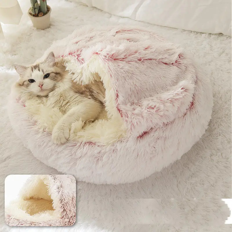 2 In 1 Dog And Cat Bed Pet Winter Bed Round Plush Warm Bed House Soft Long Plush Pets Bed Pet Products