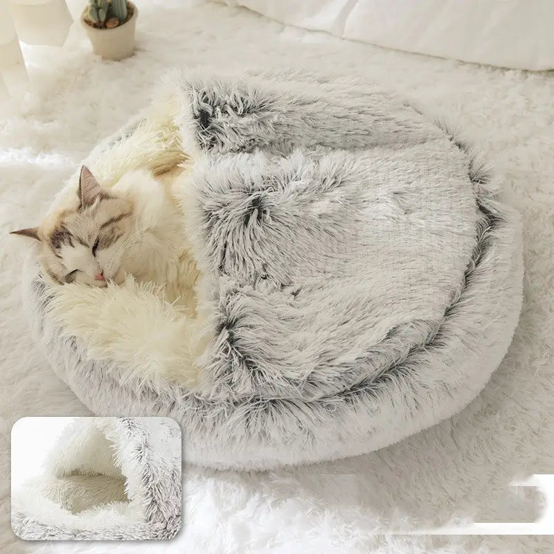 2 In 1 Dog And Cat Bed Pet Winter Bed Round Plush Warm Bed House Soft Long Plush Pets Bed Pet Products