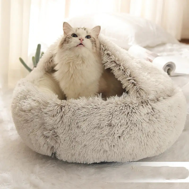 2 In 1 Dog And Cat Bed Pet Winter Bed Round Plush Warm Bed House Soft Long Plush Pets Bed Pet Products