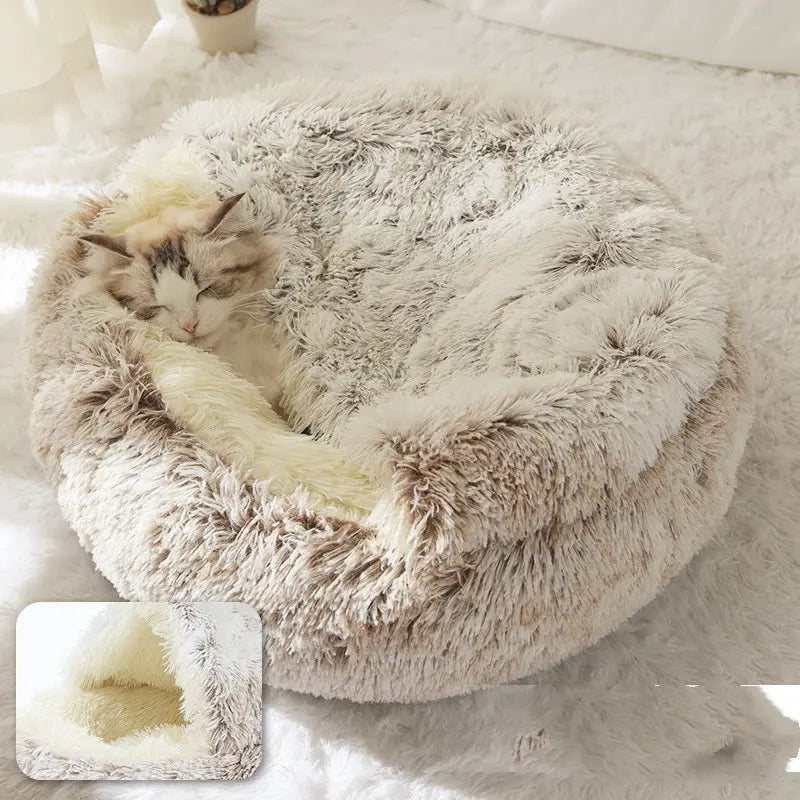 2 In 1 Dog And Cat Bed Pet Winter Bed Round Plush Warm Bed House Soft Long Plush Pets Bed Pet Products