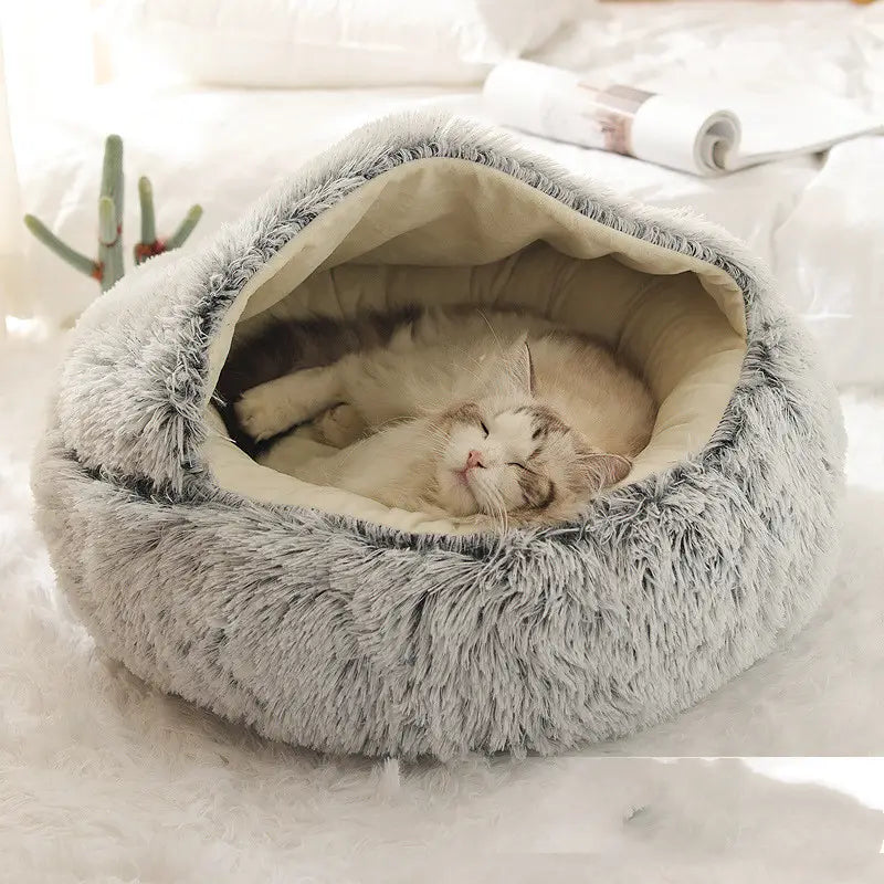 2 In 1 Dog And Cat Bed Pet Winter Bed Round Plush Warm Bed House Soft Long Plush Pets Bed Pet Products