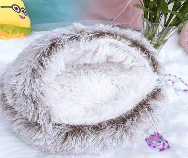 2 In 1 Dog And Cat Bed Pet Winter Bed Round Plush Warm Bed House Soft Long Plush Pets Bed Pet Products