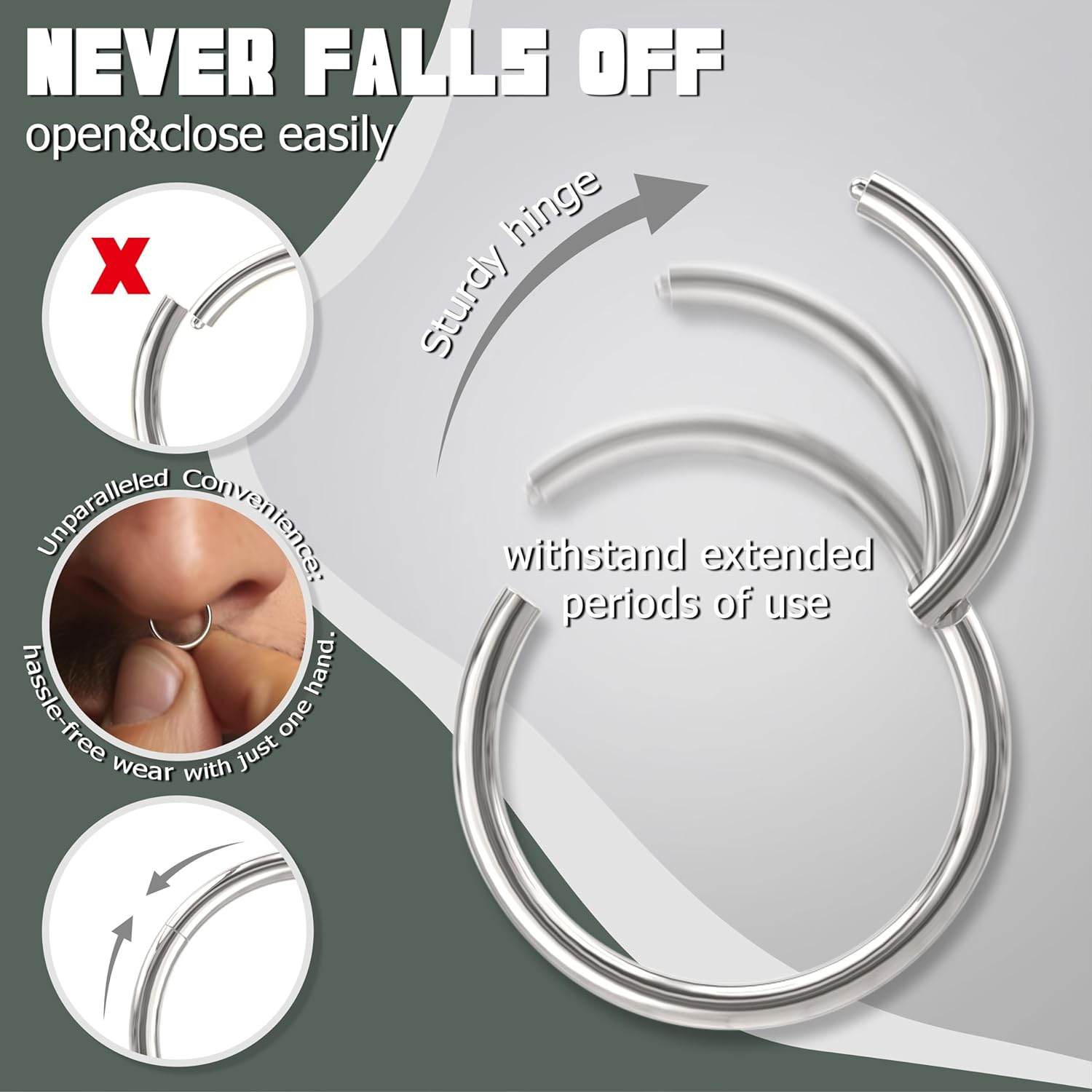 16g Steel Hoop Silver 7-1mm Nose Piercing Jewelry - Estalios