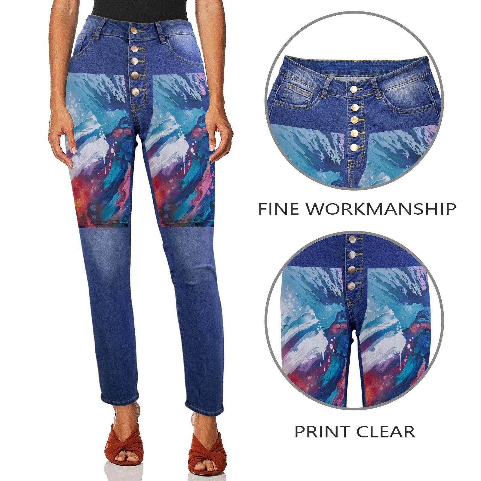 Women's Jeans with Front Printing Made in USA Ships Only - Estalios