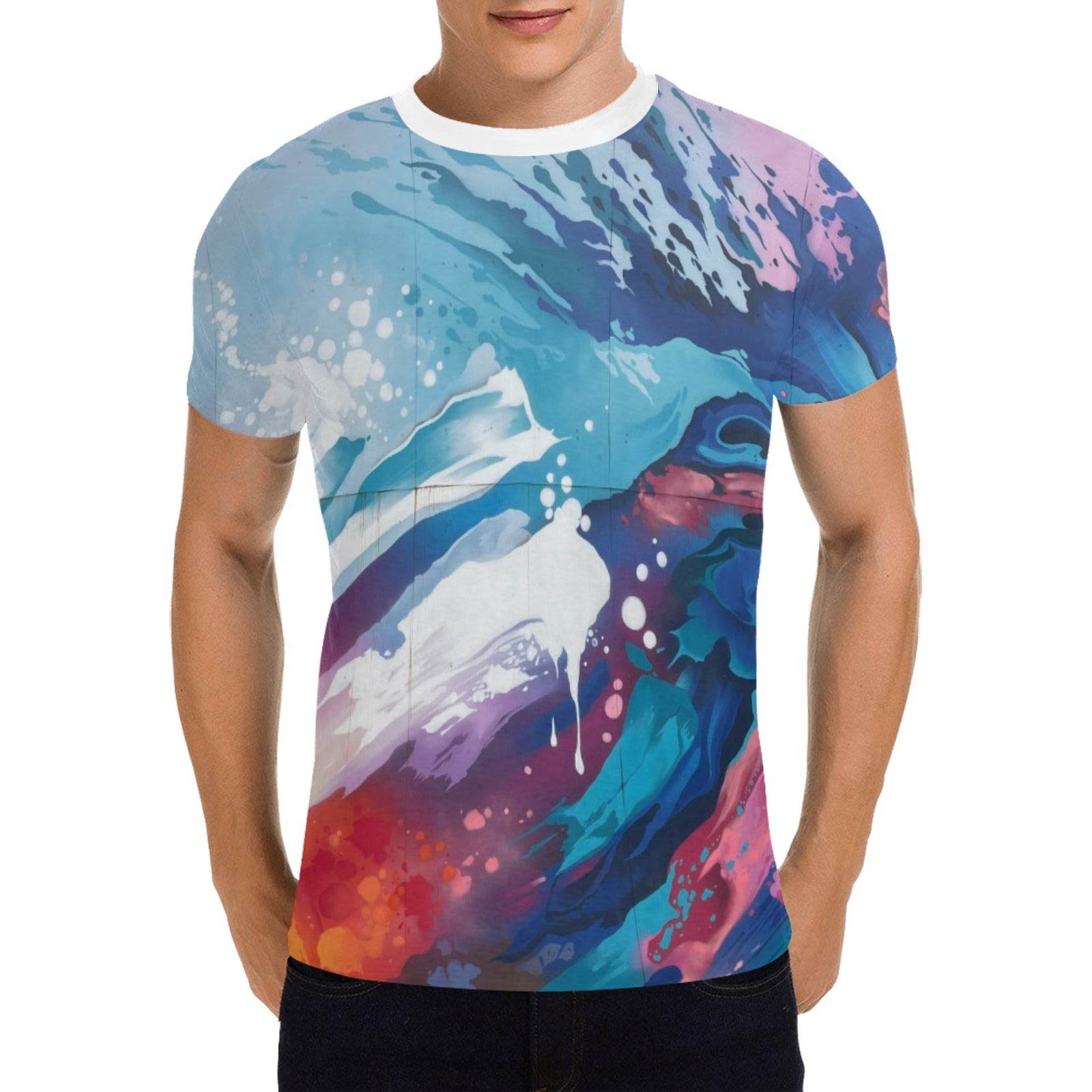 Men's All Over Print T-shirt with Solid Color Collar - Estalios