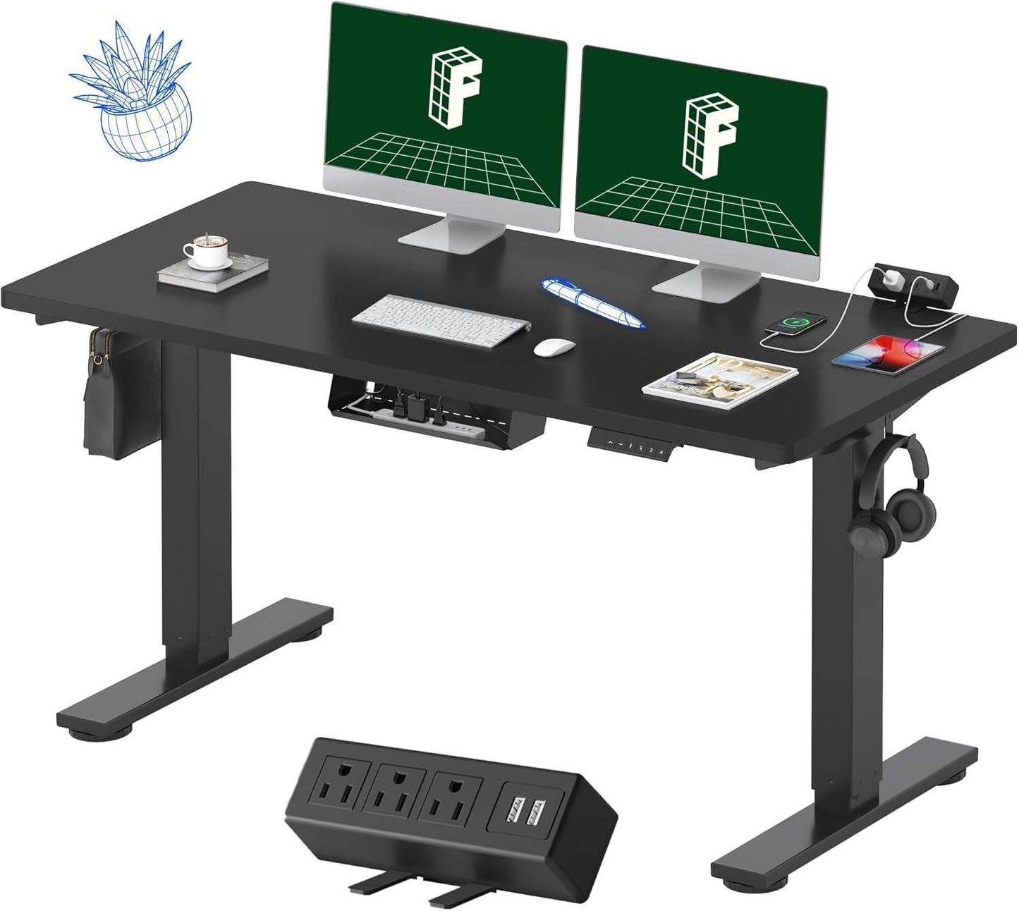 EN2 Height Adjustable Electric Standing Desk with Power Strip - Estalios