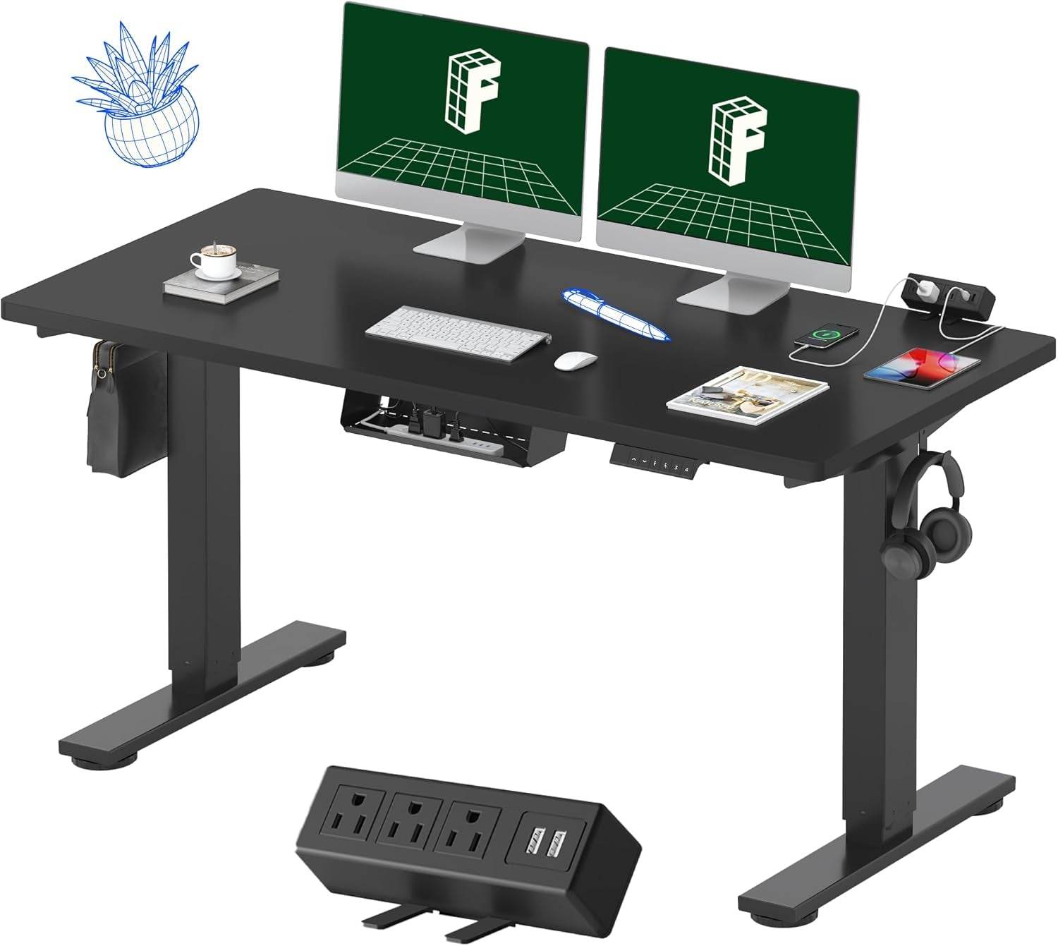 EN2 Height Adjustable Electric Standing Desk with Power Strip - Estalios