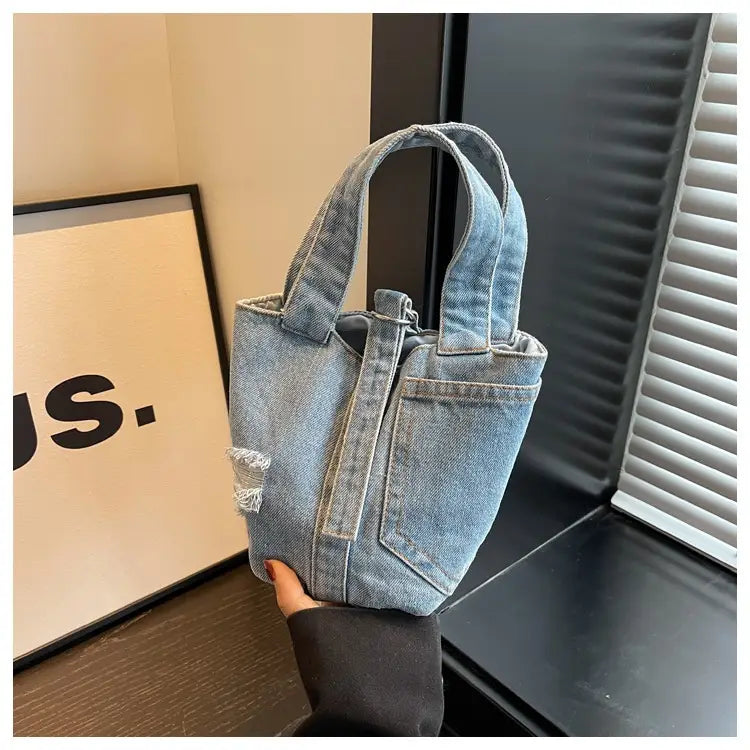 Lady’s Fashion Denim Portable Bucket Bag