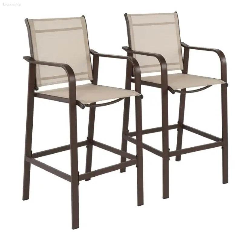 2pcs Wrought Iron Patio Bar Stools with Comfortable Seating - Estalios
