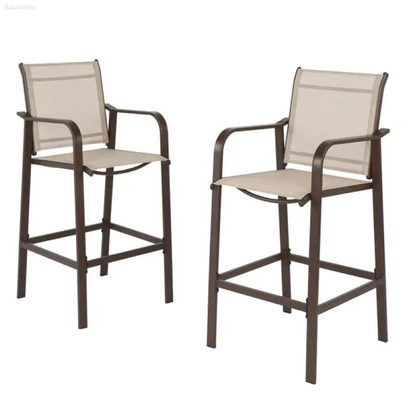 2pcs Wrought Iron Patio Bar Stools with Comfortable Seating - Estalios