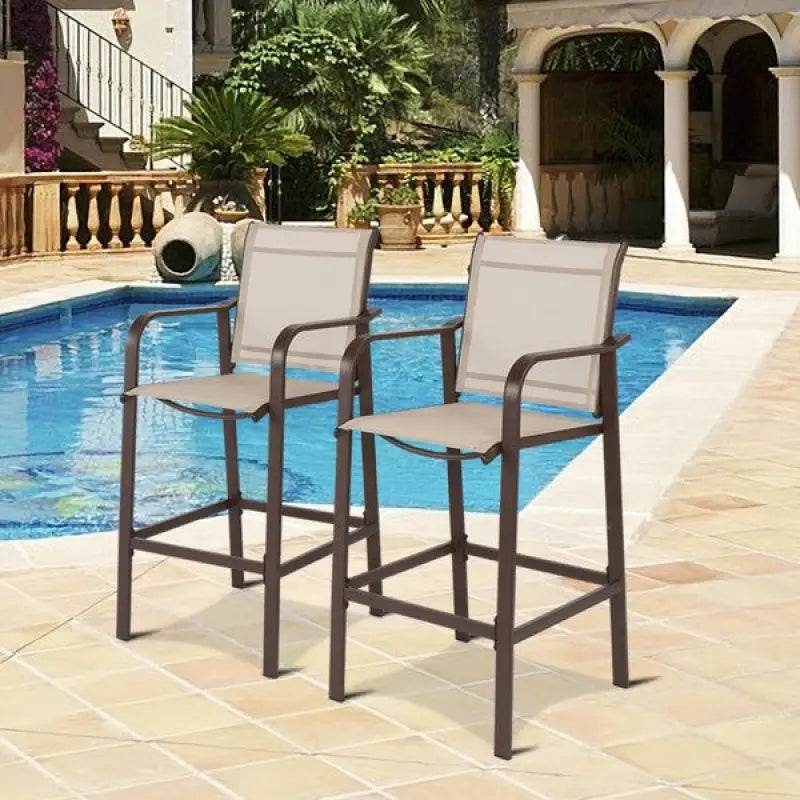 2pcs Wrought Iron Patio Bar Stools with Comfortable Seating - Estalios