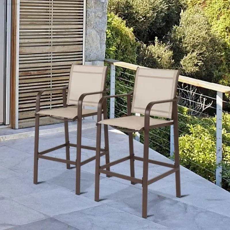 2pcs Wrought Iron Patio Bar Stools with Comfortable Seating - Estalios
