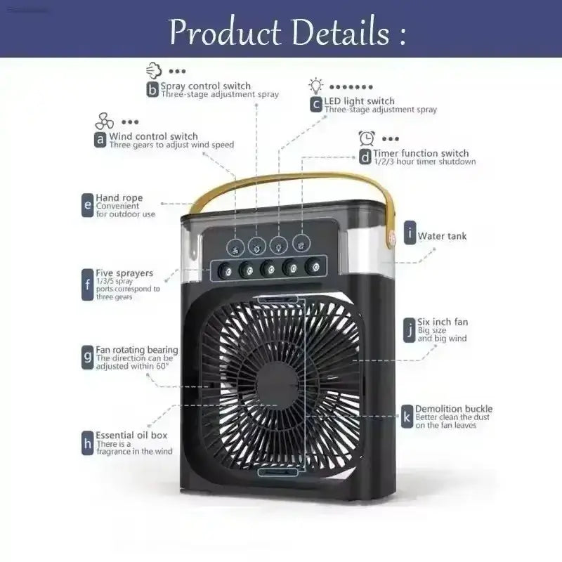 3 - in - 1 Portable Air Cooler Fan with LED Night Light for Home and Office Use - EstaliosShop