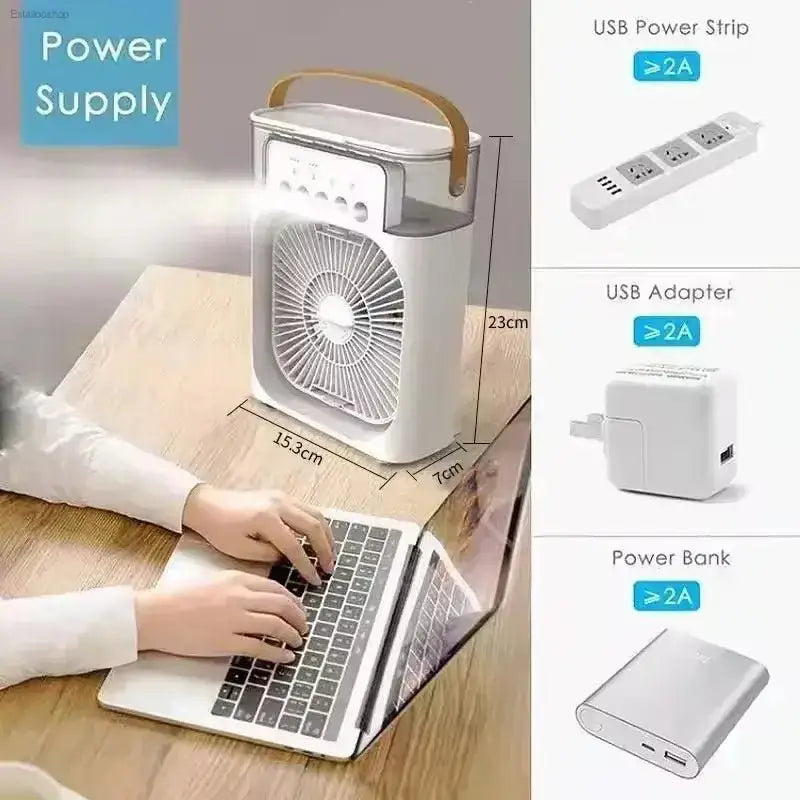 3 - in - 1 Portable Air Cooler Fan with LED Night Light for Home and Office Use - EstaliosShop