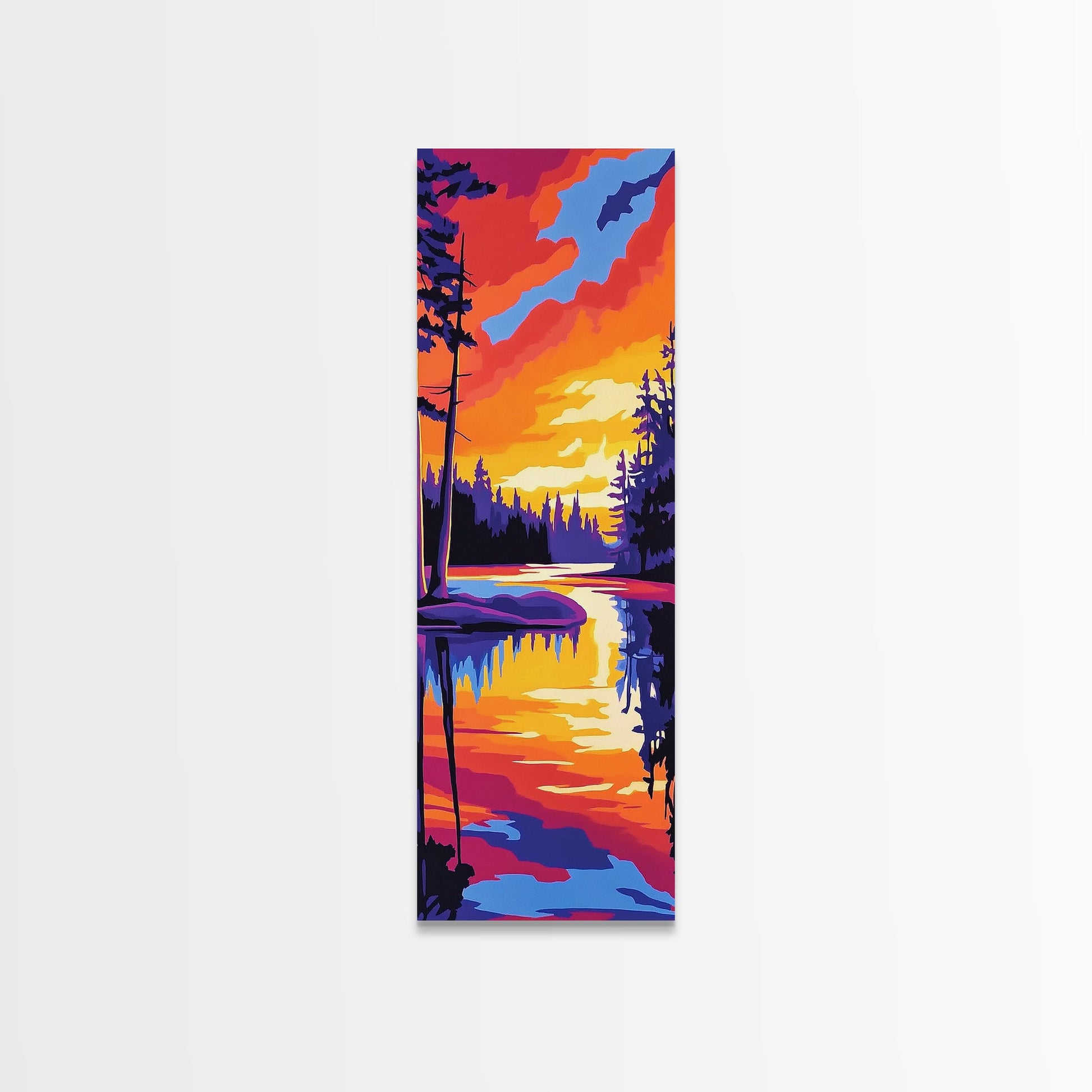 Twilight River, Colorful Reflection, Bold Landscape, Framed Canvas Print, Nature Lover Gift, Vibrant Home Art, Large Wall Art, Boho