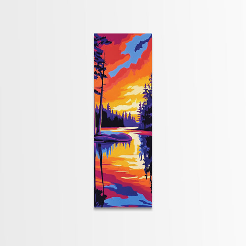 Twilight River, Colorful Reflection, Bold Landscape, Framed Canvas Print, Nature Lover Gift, Vibrant Home Art, Large Wall Art, Boho
