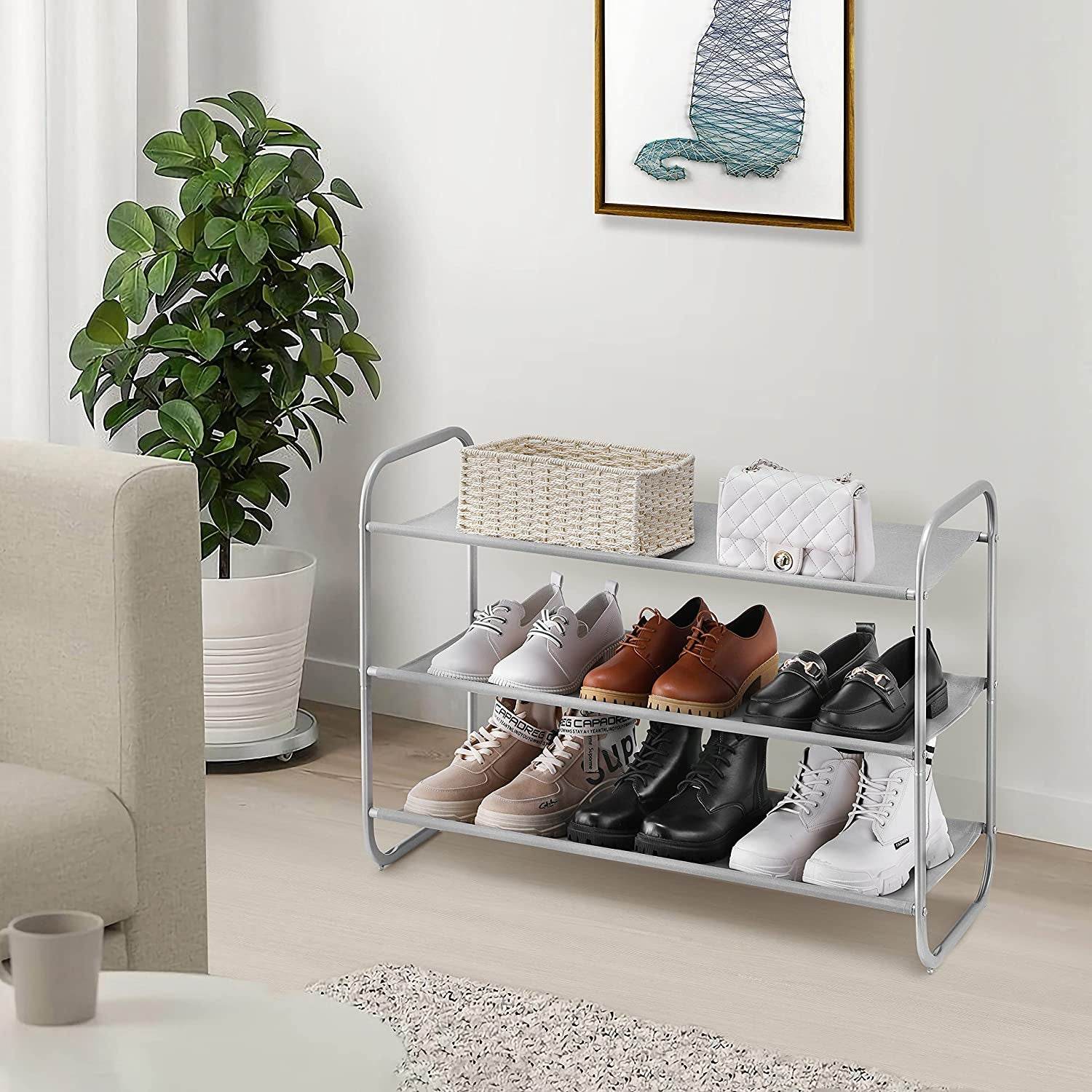 3-Tier Shoe Rack, Fabric Shoe Shelf for Easy Closet Storage - Estalios