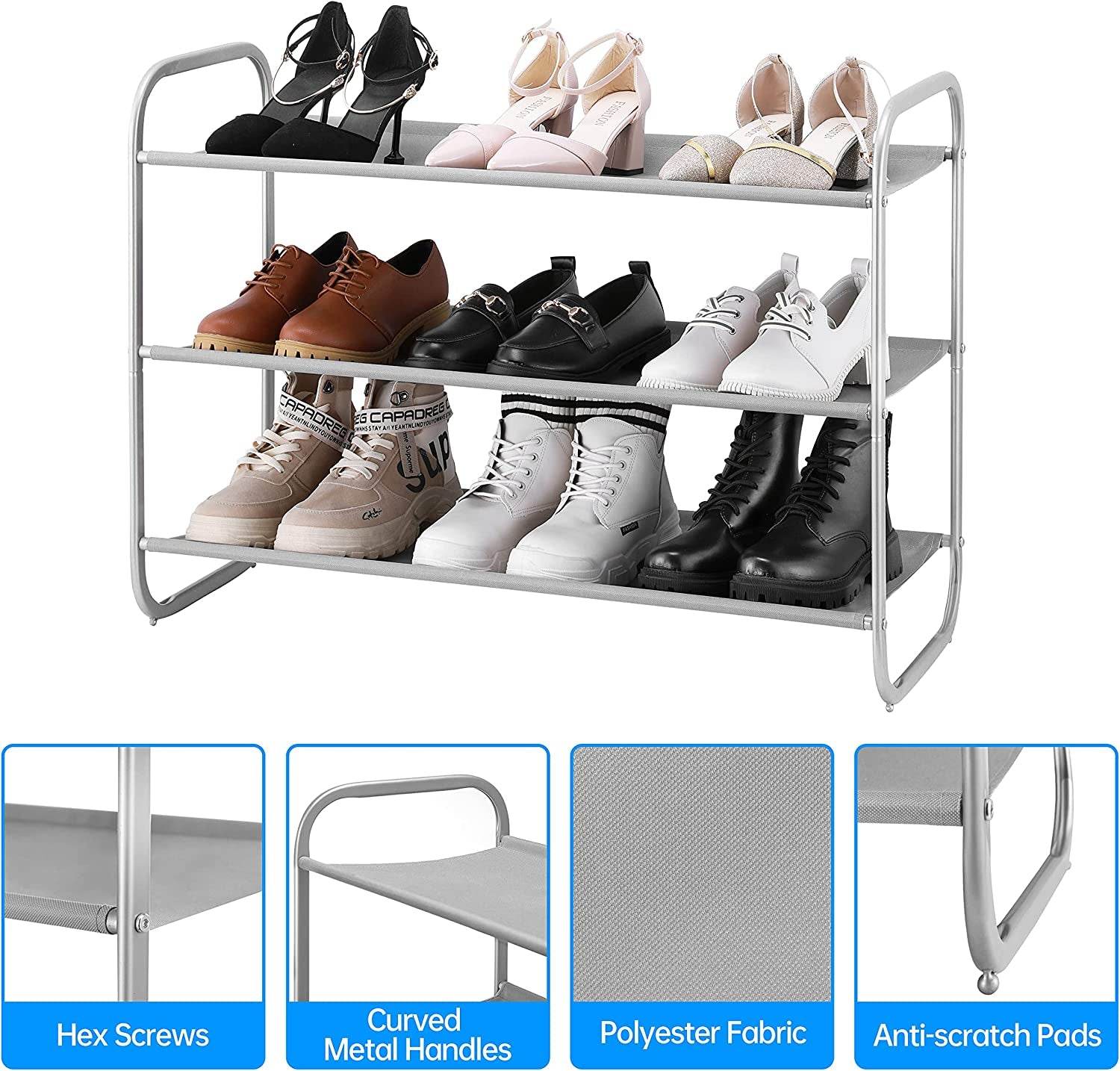 3-Tier Shoe Rack, Fabric Shoe Shelf for Easy Closet Storage - Estalios