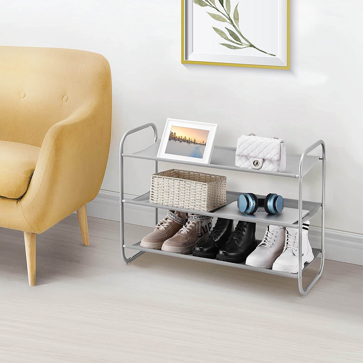 3-Tier Shoe Rack, Fabric Shoe Shelf for Easy Closet Storage - Estalios
