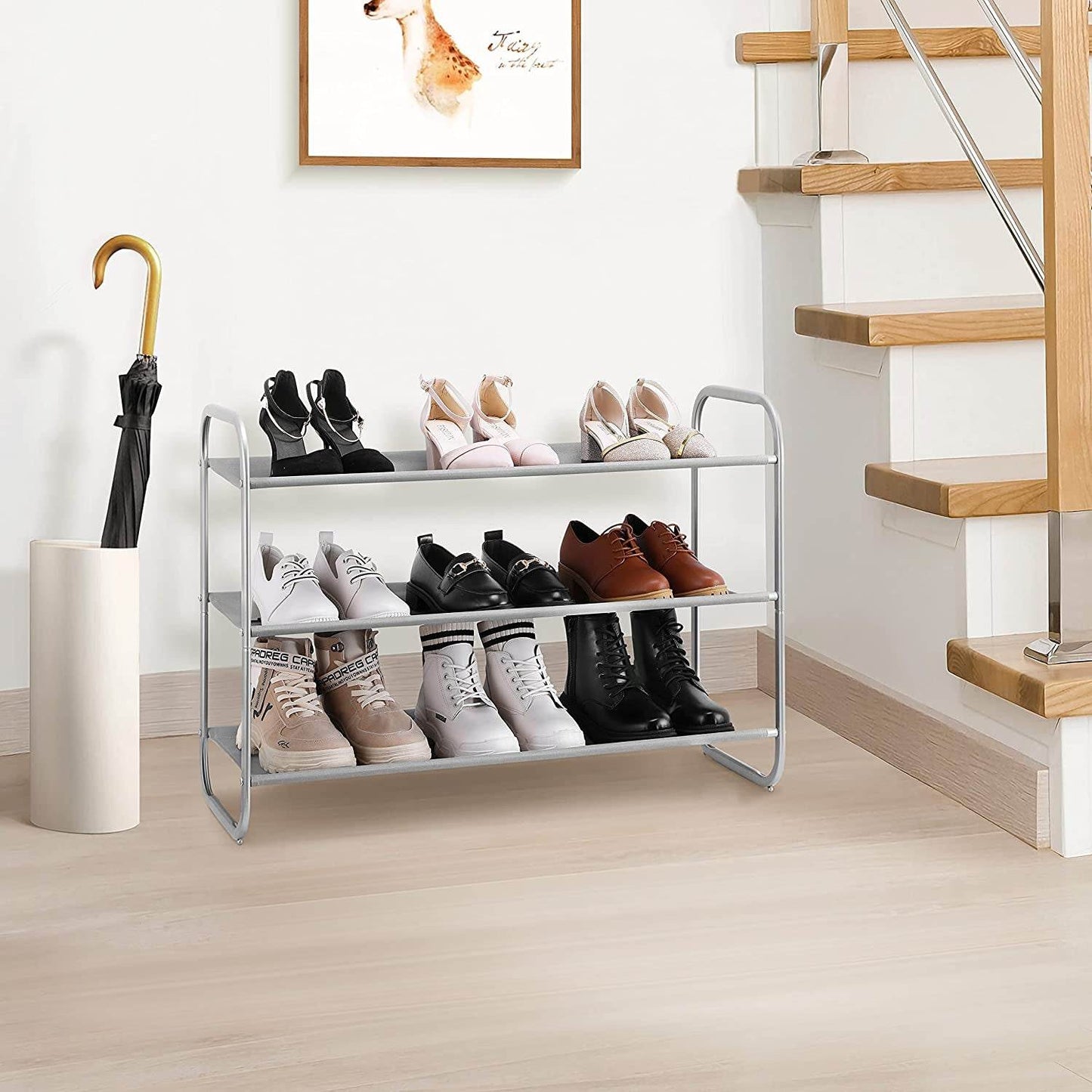 3-Tier Shoe Rack, Fabric Shoe Shelf for Easy Closet Storage - Estalios
