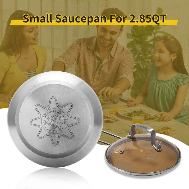 Non-Stick Stainless Steel Saucepan With Lid, 2.85QT - Estalios