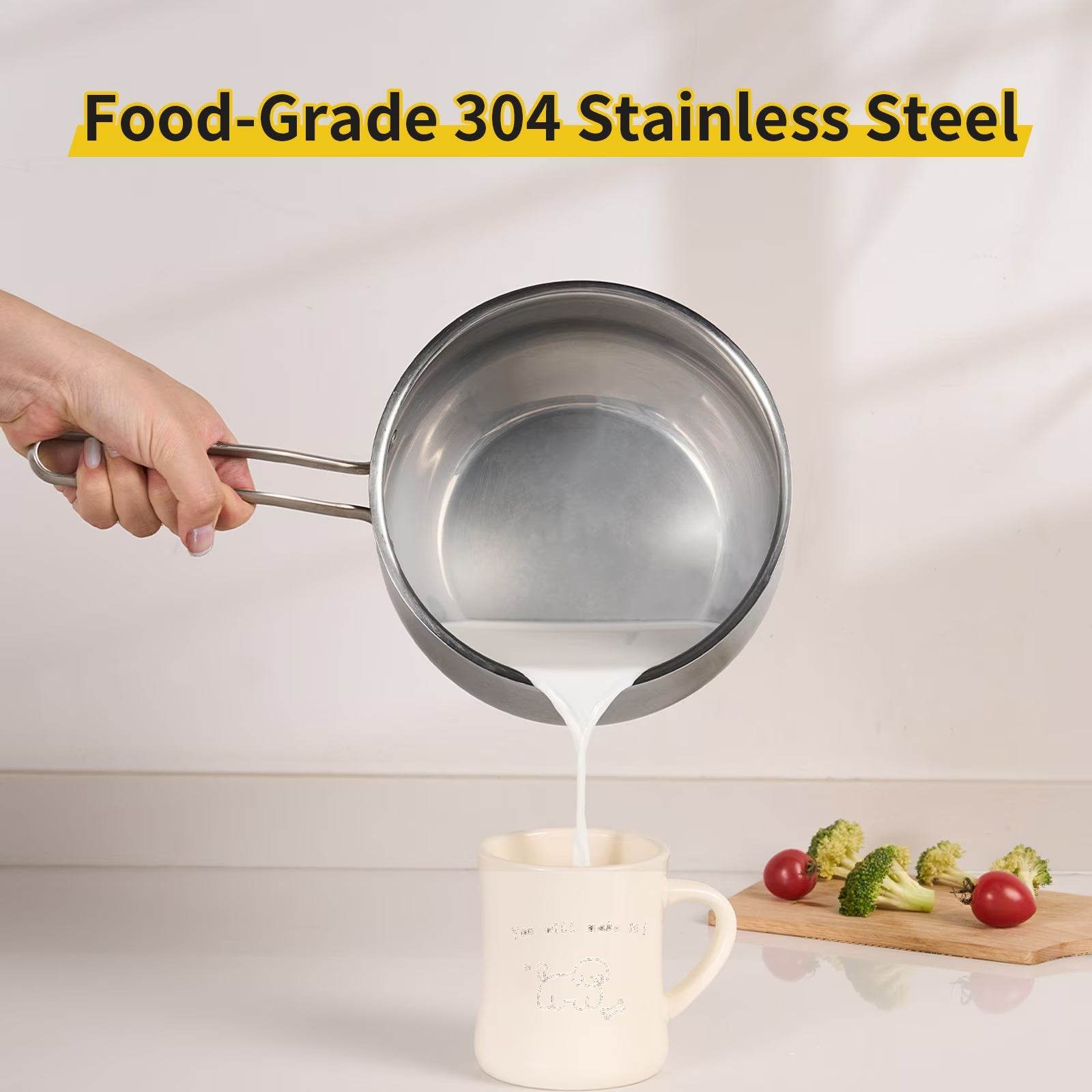 Non-Stick Stainless Steel Saucepan With Lid, 2.85QT - Estalios