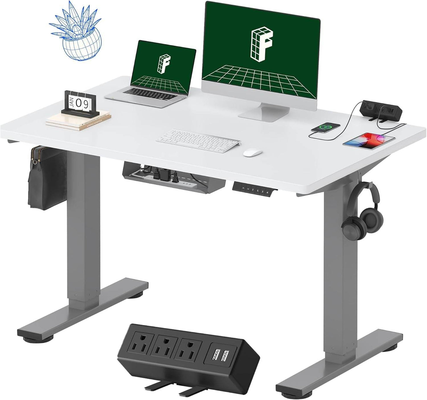 EN2 Height Adjustable Electric Standing Desk with Power Strip - Estalios