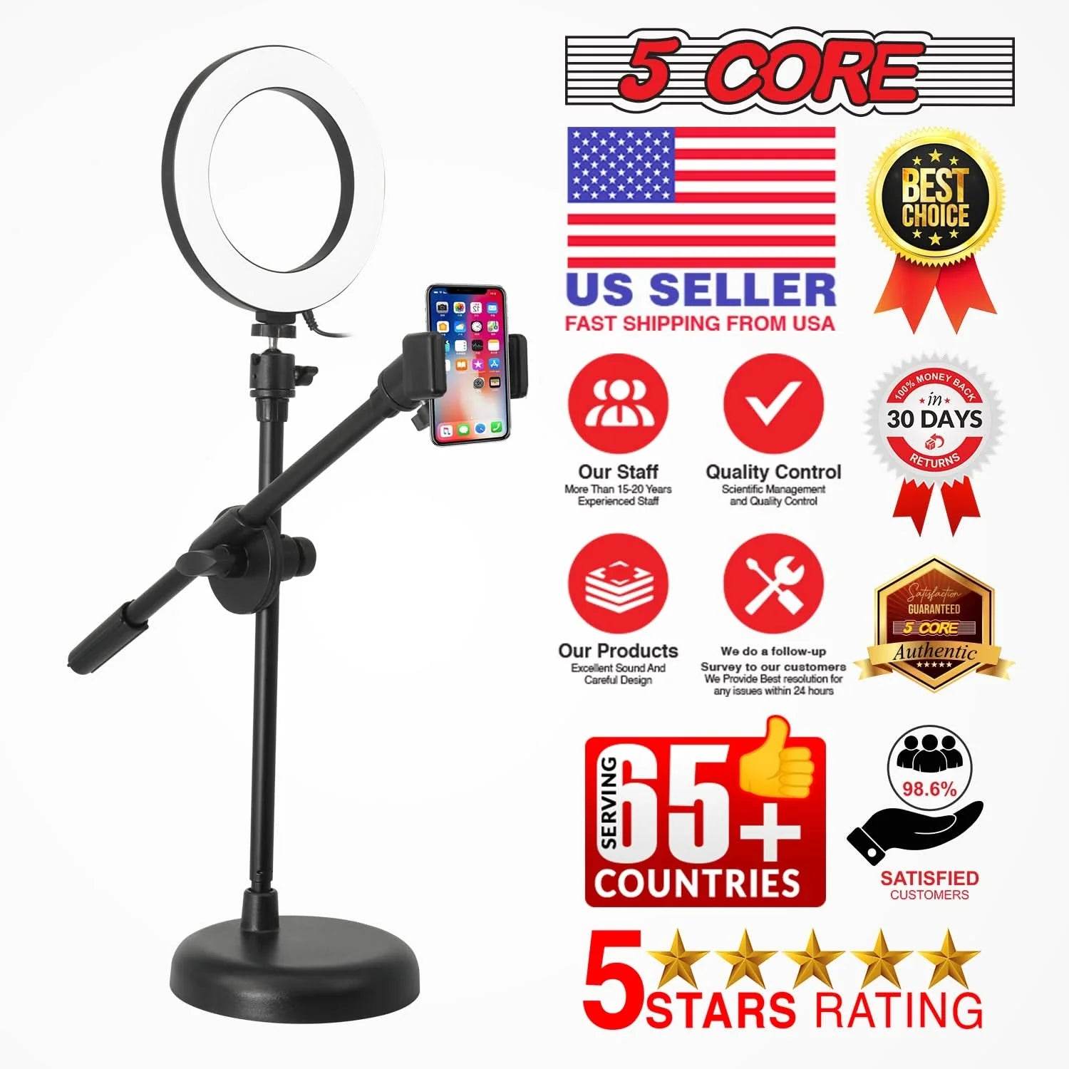 Adjustable 5Core 6 Inch Ring Light with Phone Stand - Estalios