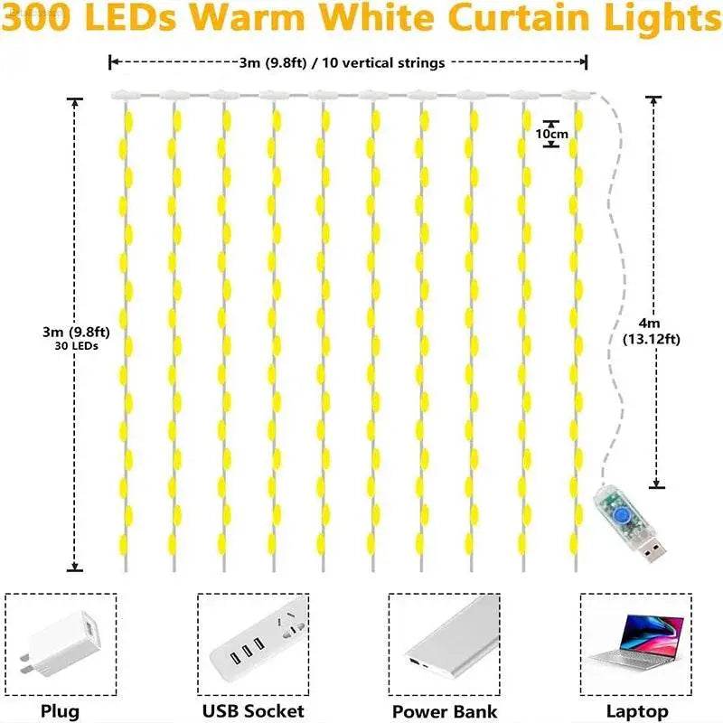 3M LED String Fairy Lights USB Holiday Curtain Lamp - Estalios