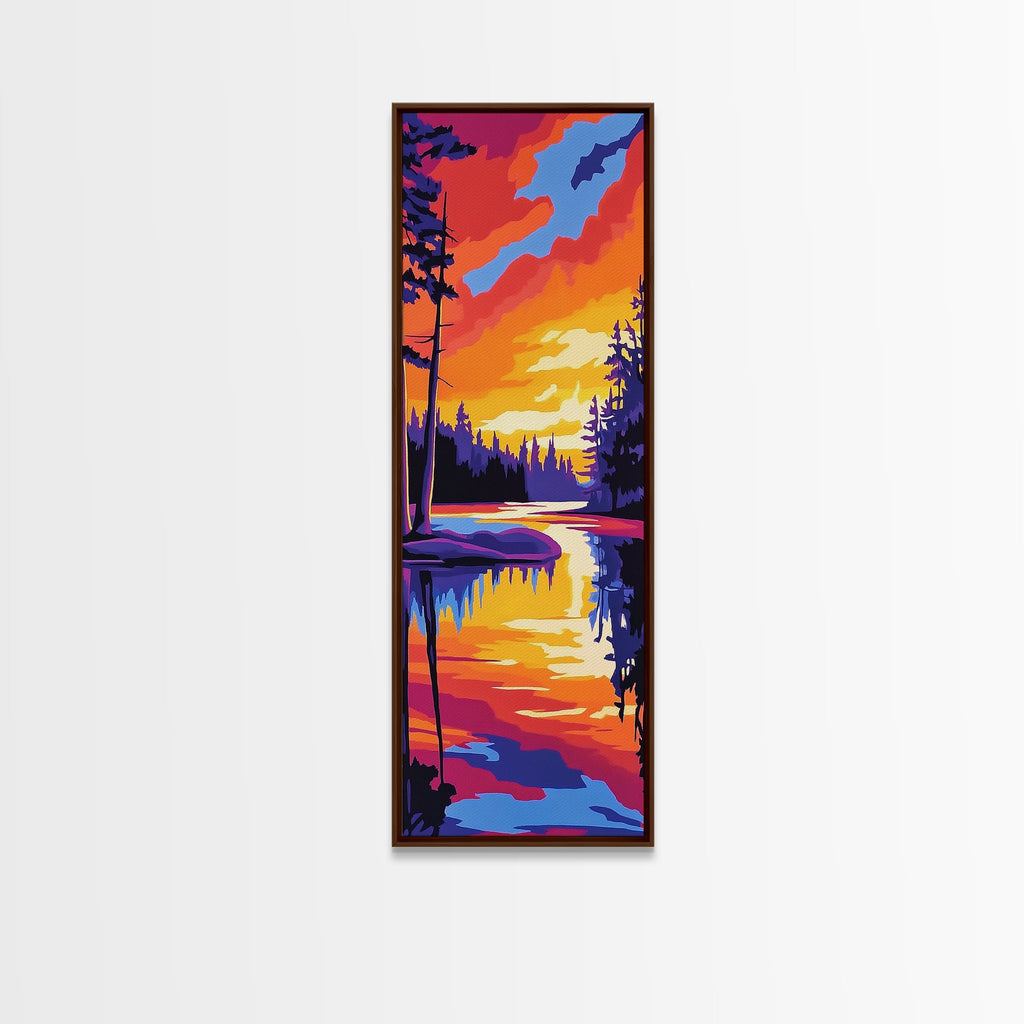 Twilight River, Colorful Reflection, Bold Landscape, Framed Canvas Print, Nature Lover Gift, Vibrant Home Art, Large Wall Art, Boho