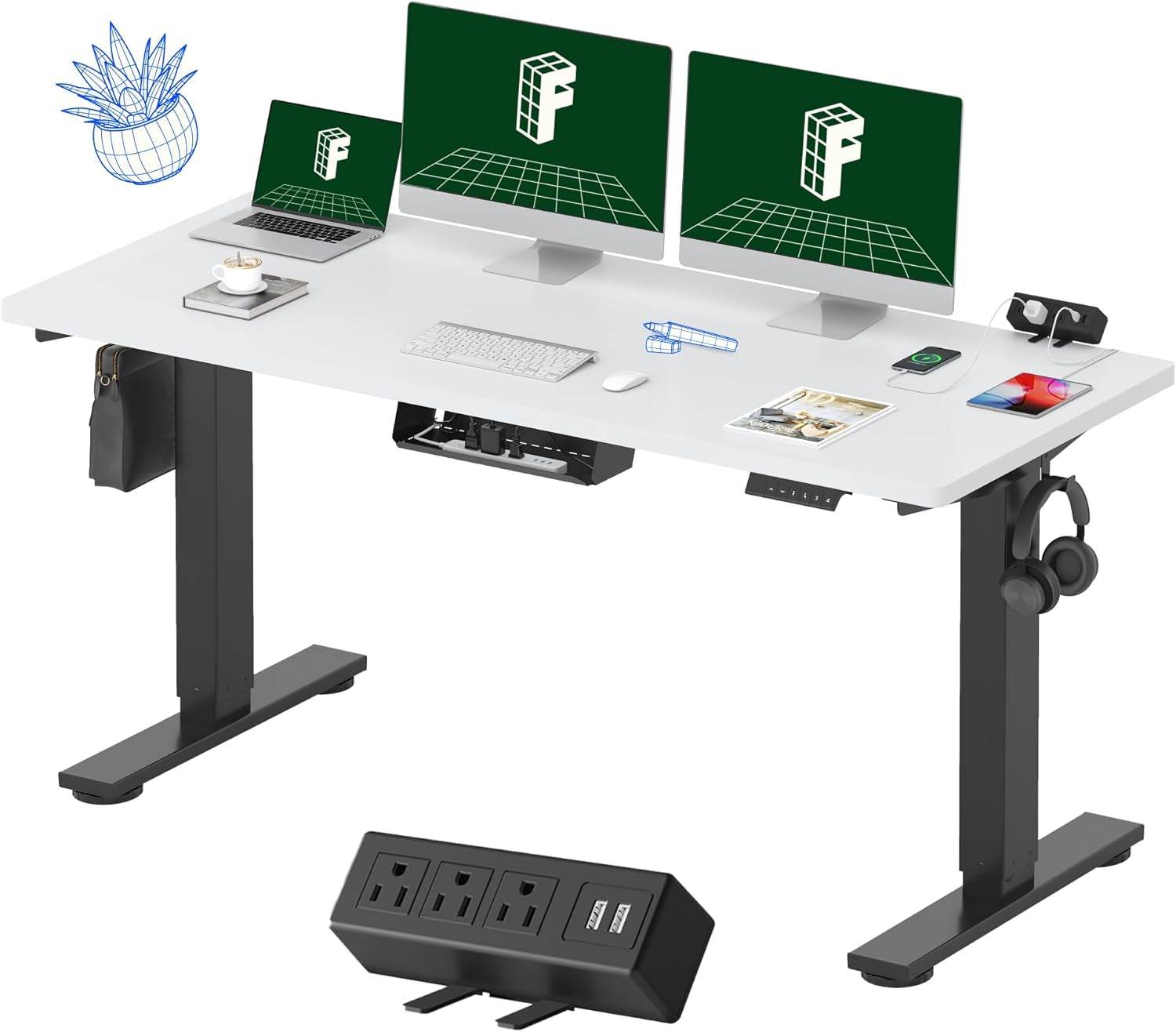 EN2 Height Adjustable Electric Standing Desk with Power Strip - Estalios