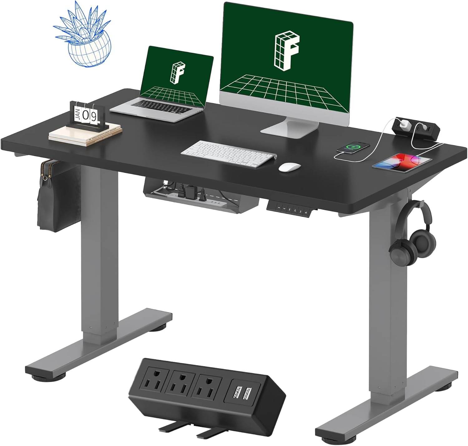 EN2 Height Adjustable Electric Standing Desk with Power Strip - Estalios