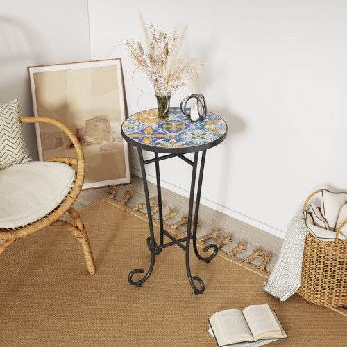 Colorful Patio Side Table with Ceramic Tile Top - Estalios