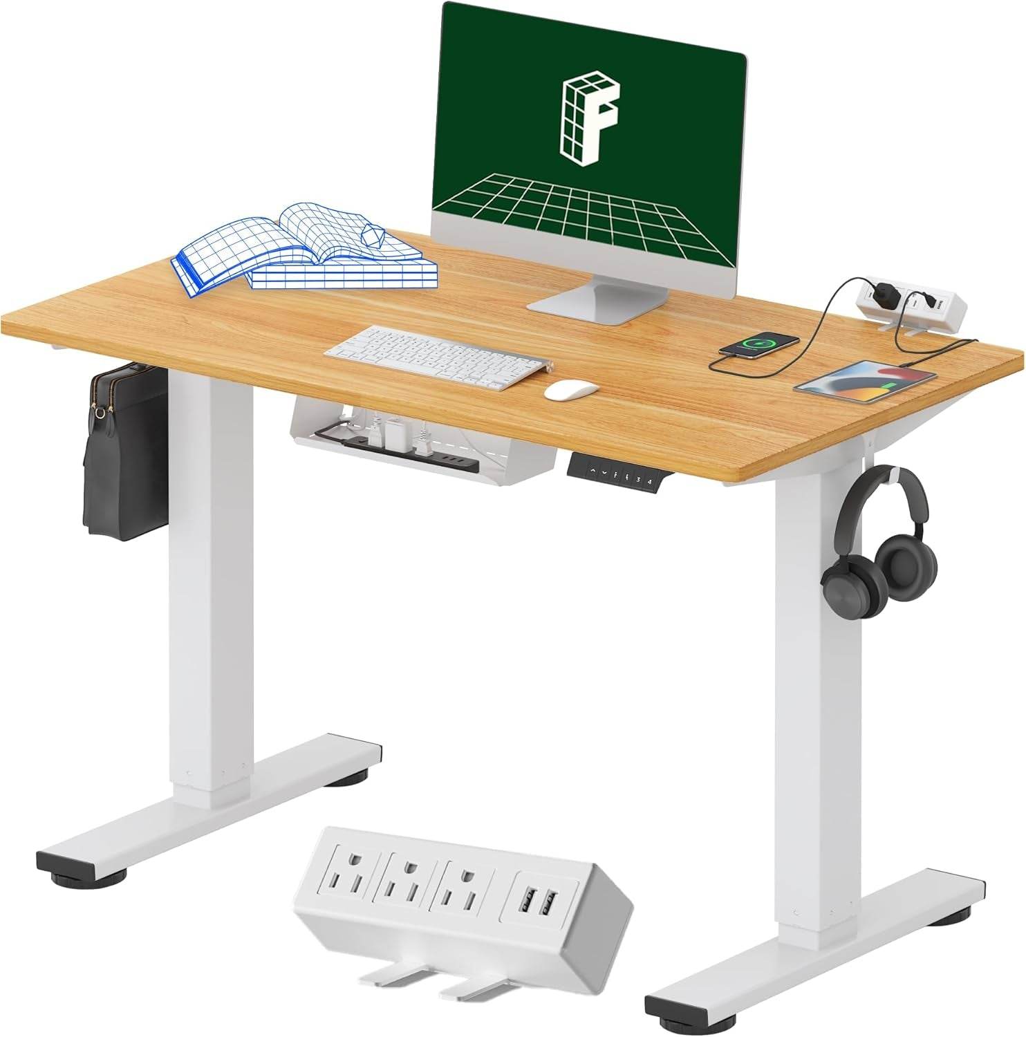 EN2 Height Adjustable Electric Standing Desk with Power Strip - Estalios