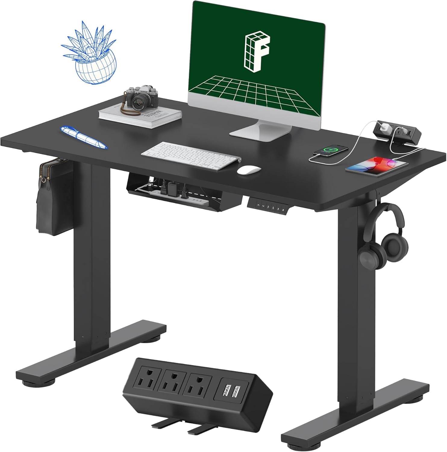 EN2 Height Adjustable Electric Standing Desk with Power Strip - Estalios