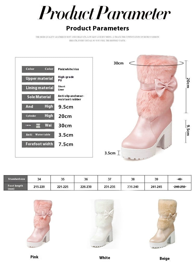 Women’s Thick Heel Snow Sweet Bow Boots