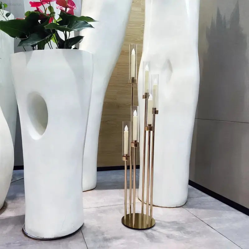 4PCS 46" Tall Metal Floor Candle Holders With LED Candles.