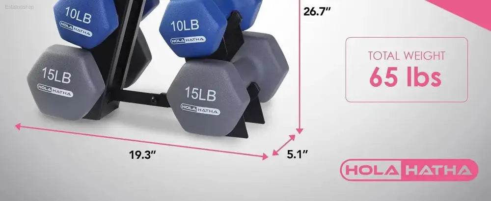 5,10, 15 Pound Neoprene Dumbbell Weight Set with Rack - Estalios