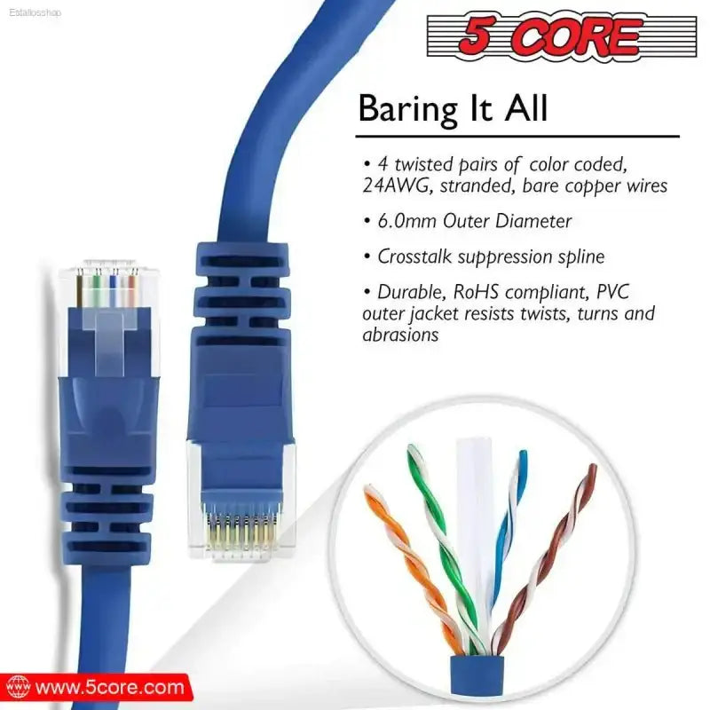5 CORE Cat 6 Ethernet Cable with High Speed Performance for Gaming and Streaming - EstaliosShop