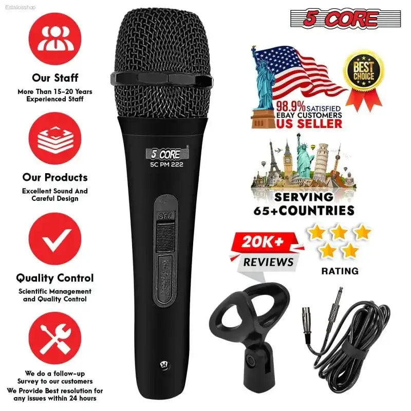 5 CORE Dynamic Vocal Microphone with Neodymium Cardioid Technology for Singing and Karaoke Enthusiasts - EstaliosShop