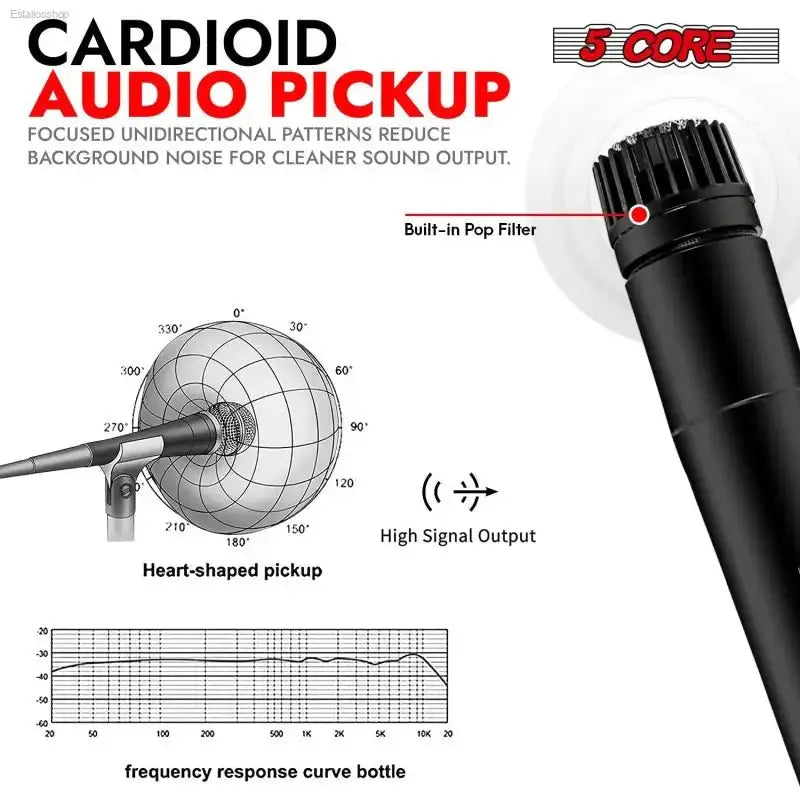 5 CORE Dynamic Vocal Microphone with Neodymium Cardioid Technology for Singing and Karaoke Enthusiasts - EstaliosShop