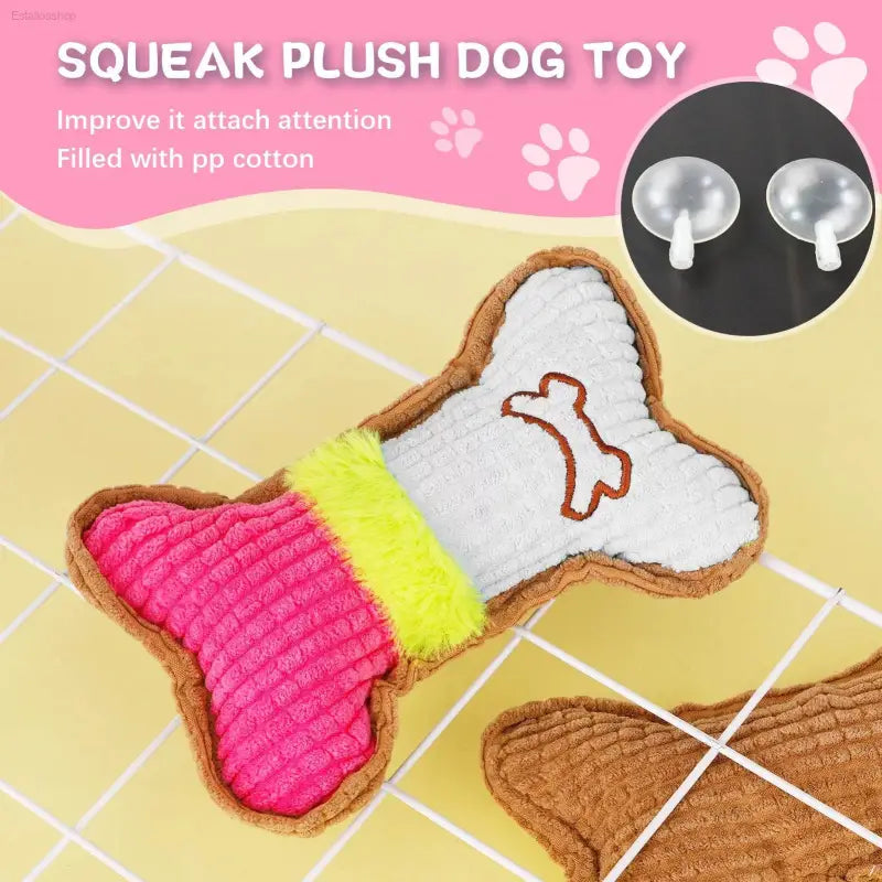5 Pack Puppy Chew Toys for Teething - Pink Rubber Squeaky Dog Toys, Interactive Plush Bone Toys for Small Dogs, Perfect for Dental Care - Estalios
