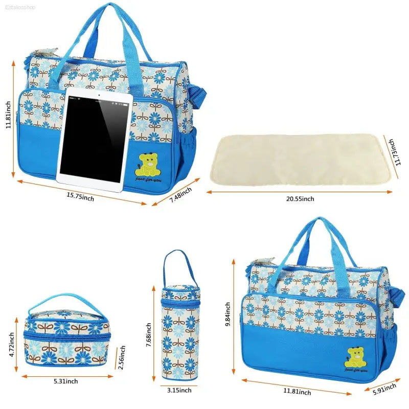 5 Piece Baby Diaper Bag Set with Insulated Pockets - Estalios