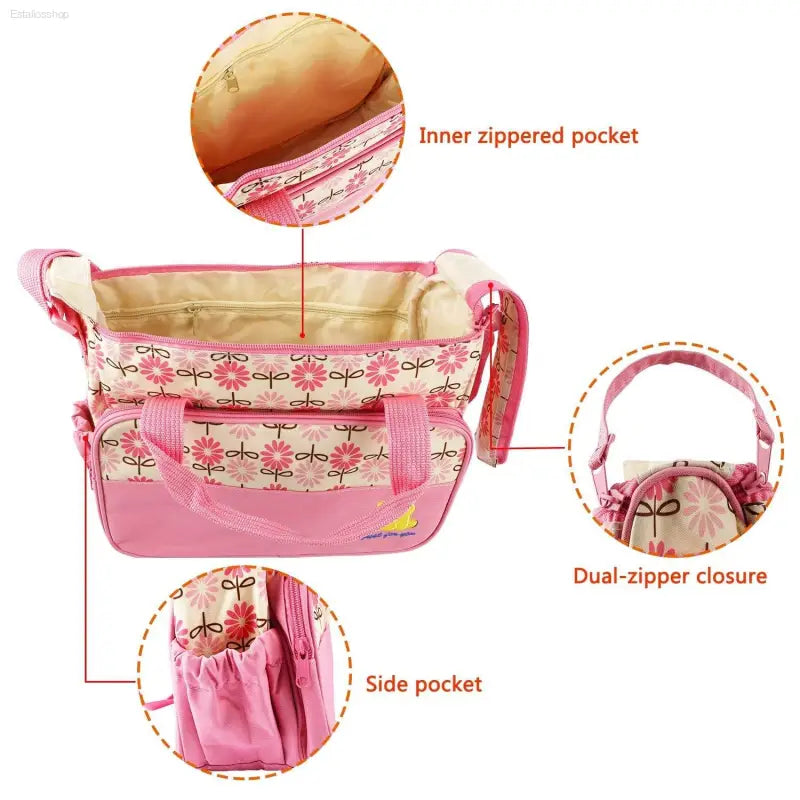 5 Piece Baby Diaper Bag Set with Insulated Pockets - Estalios