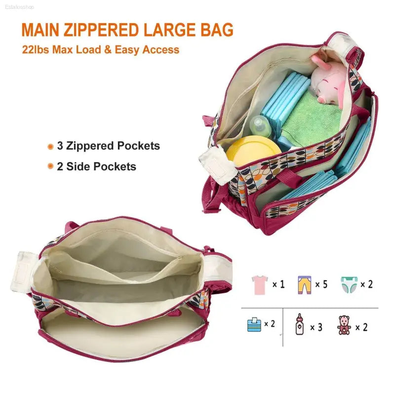 5 Piece Baby Diaper Bag Set with Insulated Pockets - Estalios