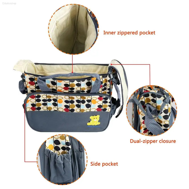 5 Piece Baby Diaper Bag Set with Insulated Pockets - Estalios