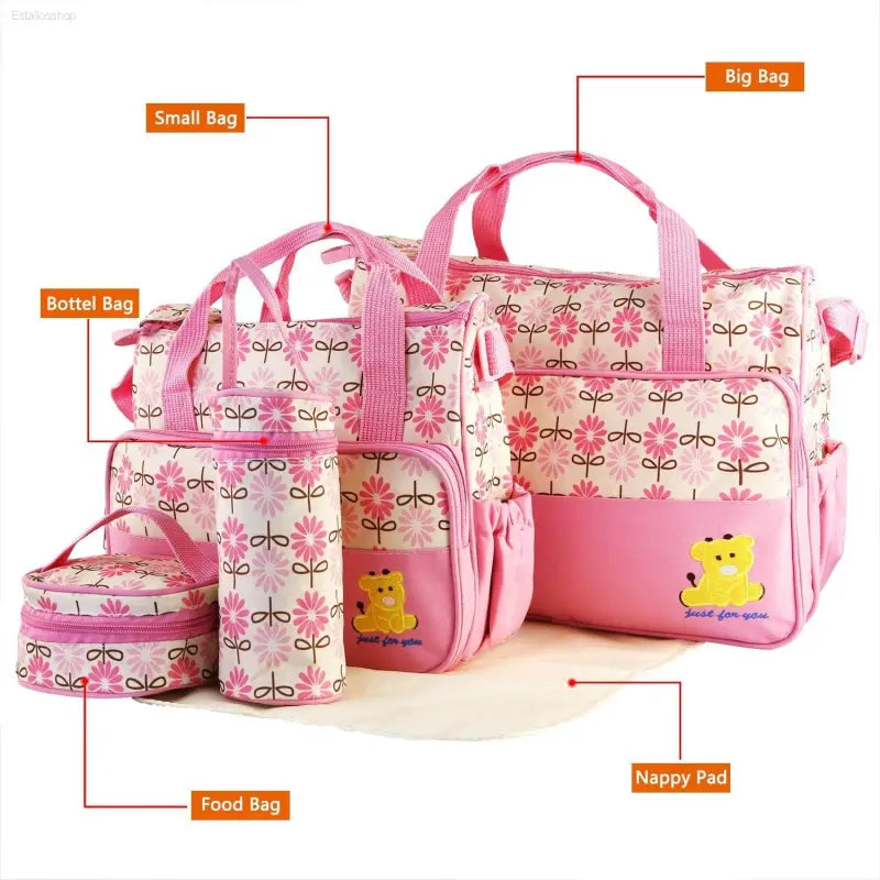 5 Piece Baby Diaper Bag Set with Insulated Pockets - Estalios