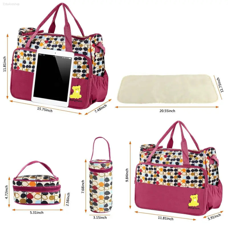5 Piece Baby Diaper Bag Set with Insulated Pockets - Estalios