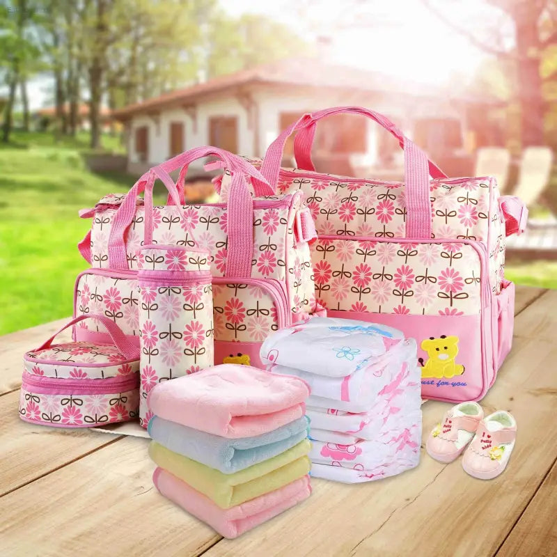 5 Piece Baby Diaper Bag Set with Insulated Pockets - Estalios