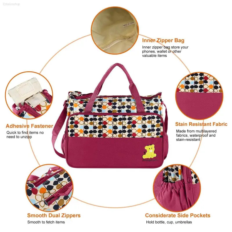 5 Piece Baby Diaper Bag Set with Insulated Pockets - Estalios